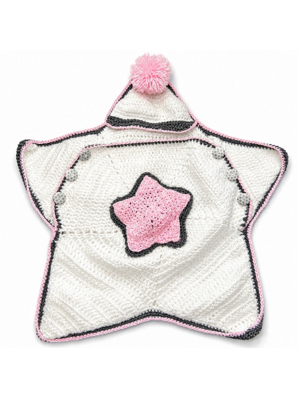 Handmade Crochet Baby Star Cocoon Blanket Pink Gray Newborn Girl Photo Prop